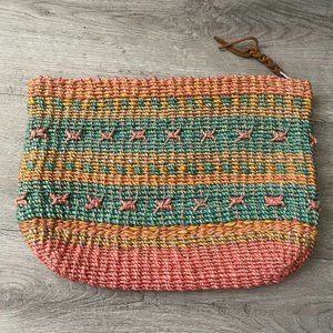 Woven Multicolor Straw Large Clutch Bohemian